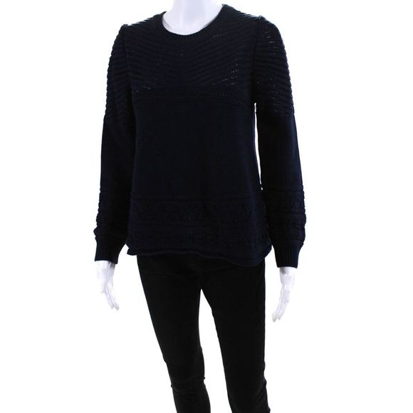 Ba&Sh Women's Cotton Long Sleeve Crewneck Pullover Sweater Navy Size 6 - Picture 2 of 6